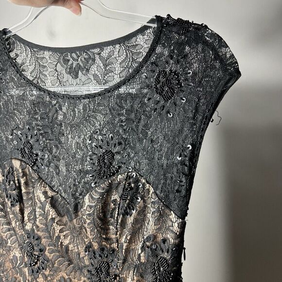 Sue Wong Dress Womens Size 2 Beaded Lace Mesh Overlay Black Whimsigoth - Picture 6 of 16
